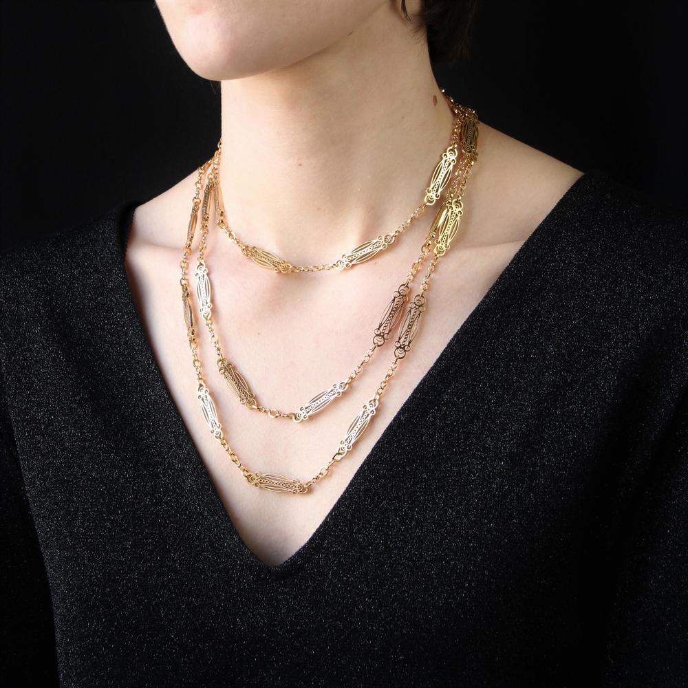 French Art Nouveau 18 Karat Yellow Gold Art Nouveau Long Necklace - Picture 13 of 16